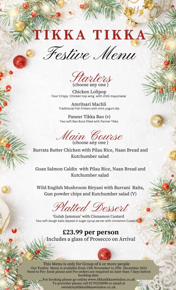 Christmas Menu 2024 Tikka Tikka (swindon)